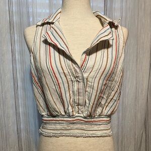 Maeve by Anthropologie sleeveless top, collared white w colored stripes, medium